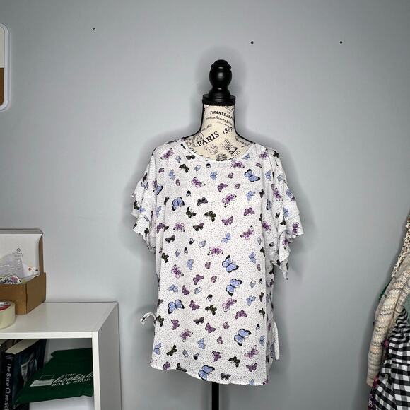 Como Black (M) Ruffle Hem Tie Side Open Upper Back Butterfly Top Blouse - Picture 12 of 12